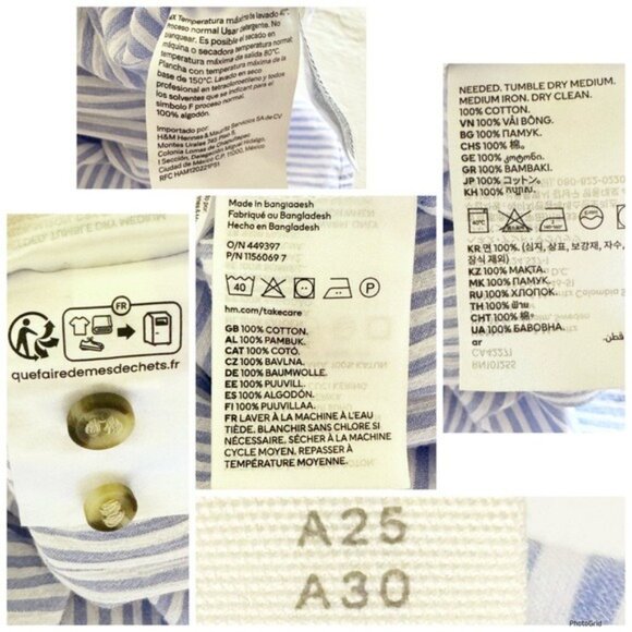 H&M CRÊPED BLUE AND WHITE STRIPED SHIRT DRESS XLARGE - Picture 8 of 10